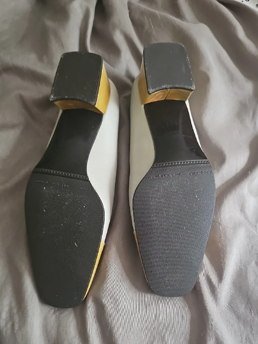 Etienne Aigner White Flats with Yellow Patent Cap Toe Accent